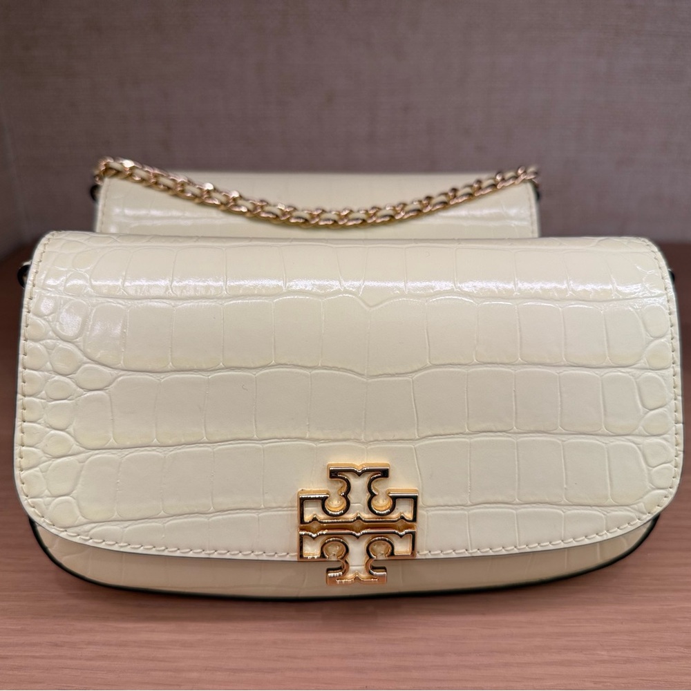 Tory Burch Cream Croc-Embossed Leather Bag